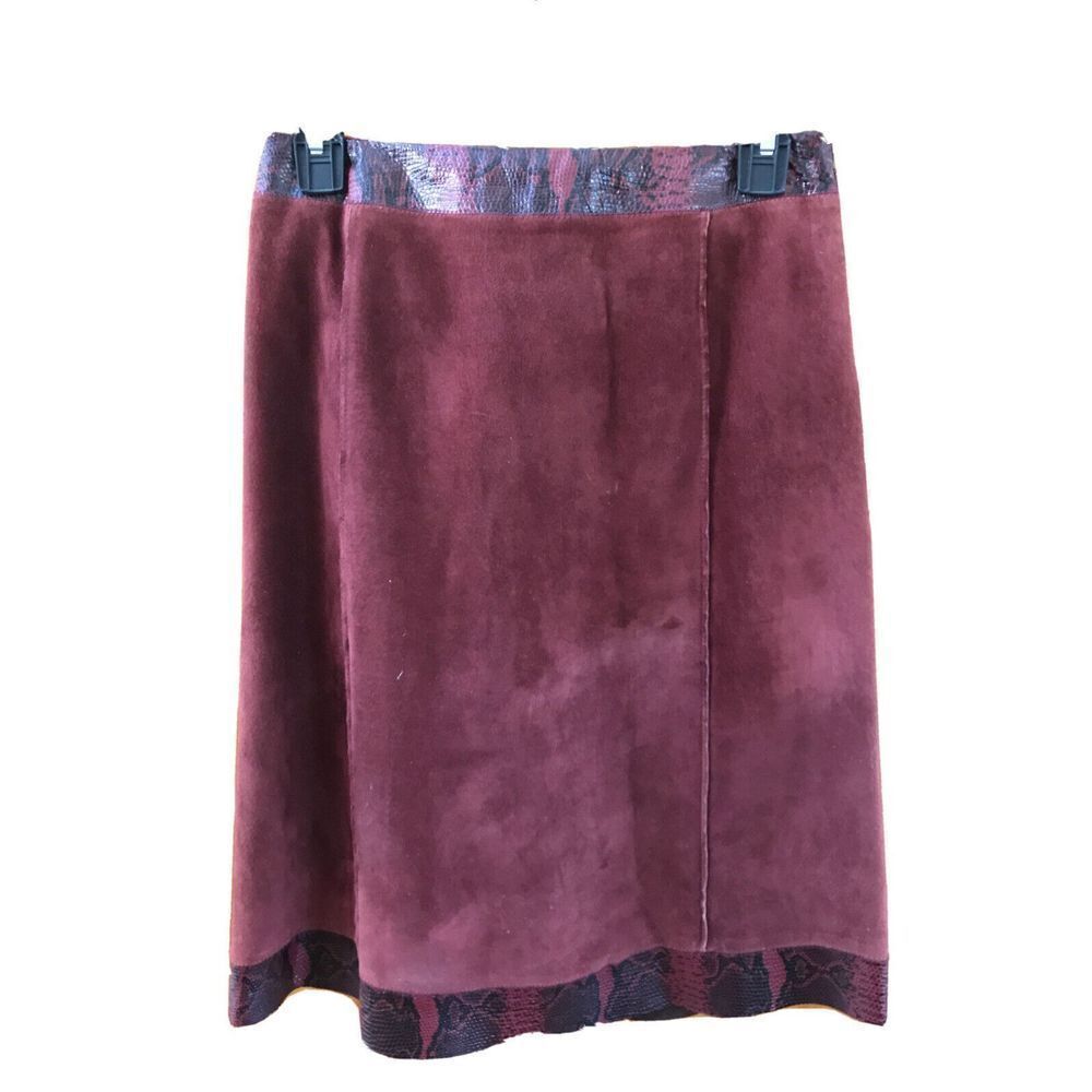 Margaret Godfrey Women 6 Skirt Burgundy Leather Suede Lined Zip Vintage